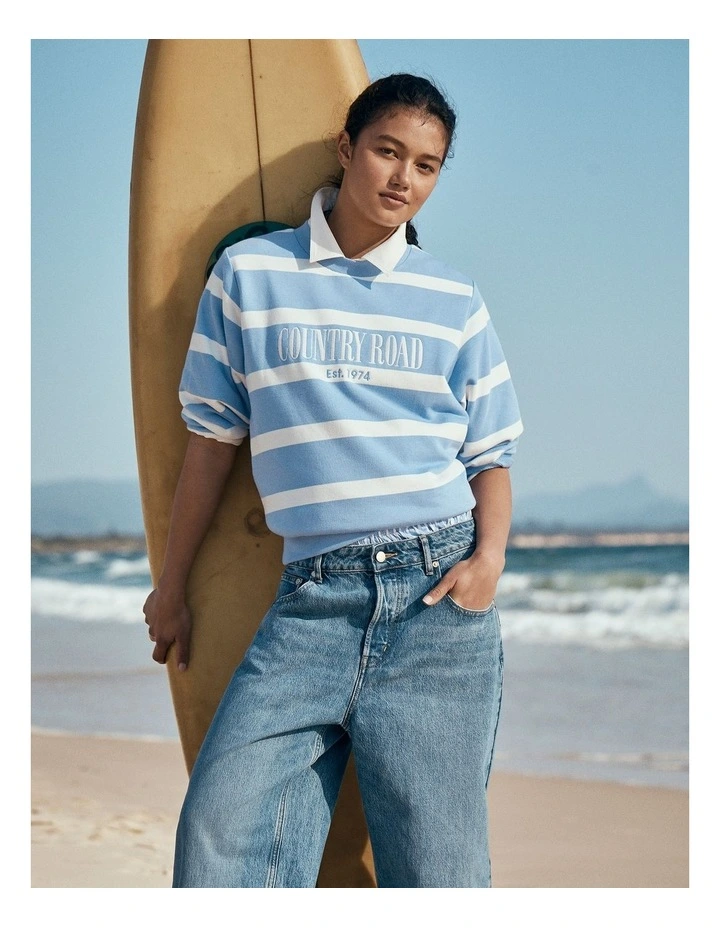 Australian Cotton Stripe Heritage Sweat in Cornflower Stripe image 2