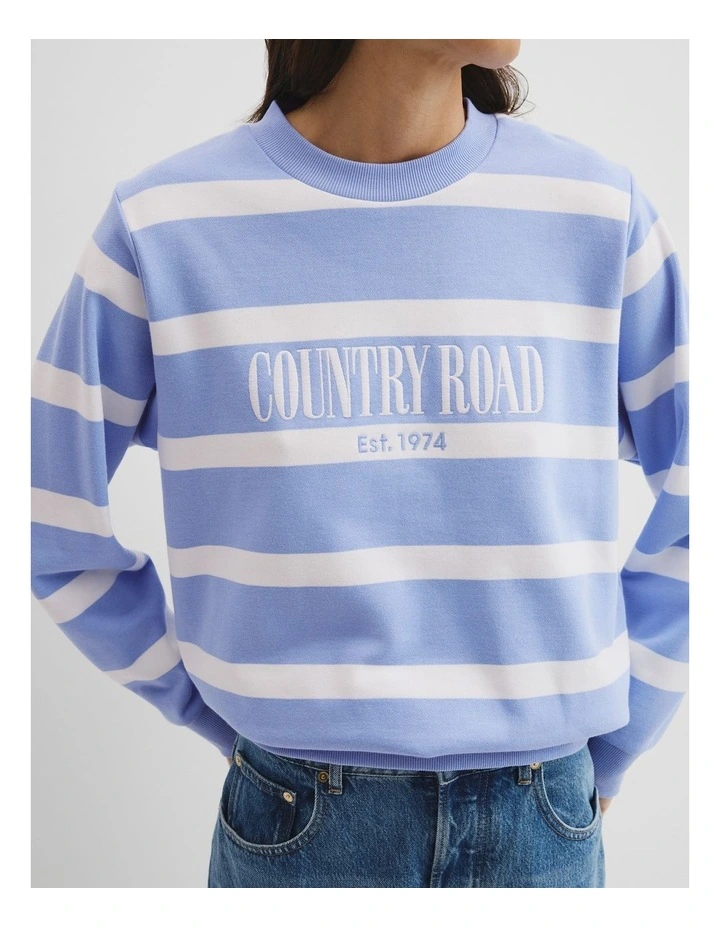 Australian Cotton Stripe Heritage Sweat in Cornflower Stripe image 3