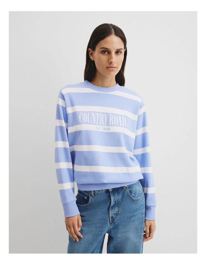 Australian Cotton Stripe Heritage Sweat in Cornflower Stripe image 4