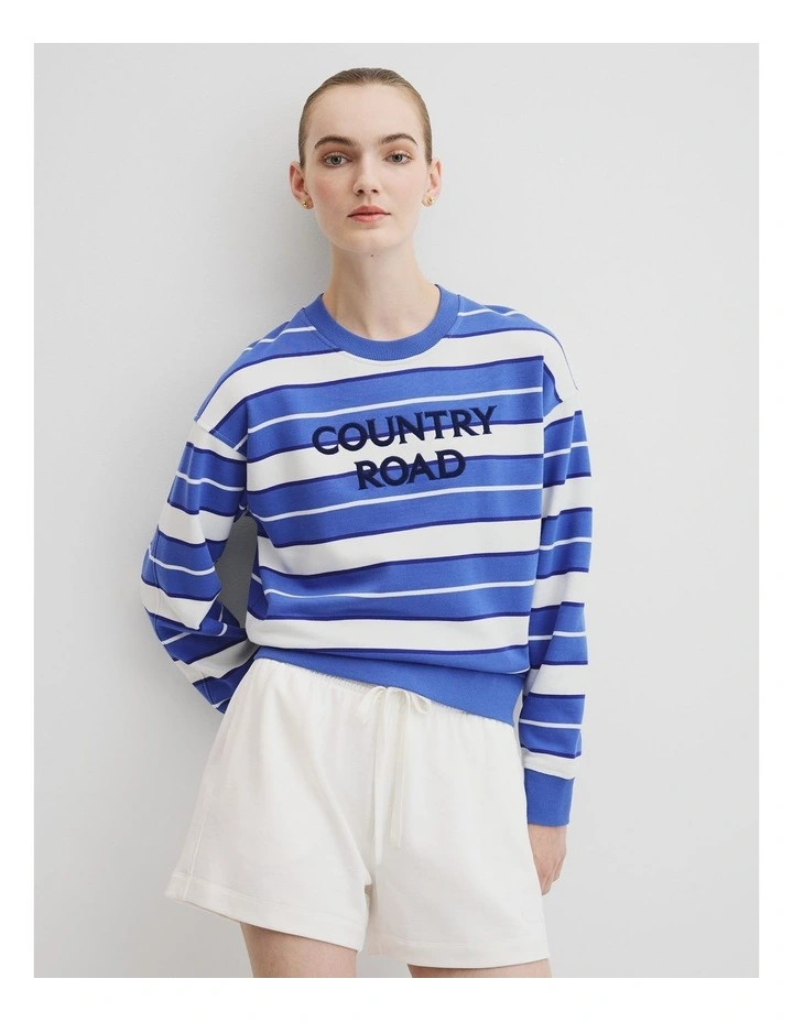 Australian Cotton Stripe Cr Sweat in Bay Blue Stripe image 1