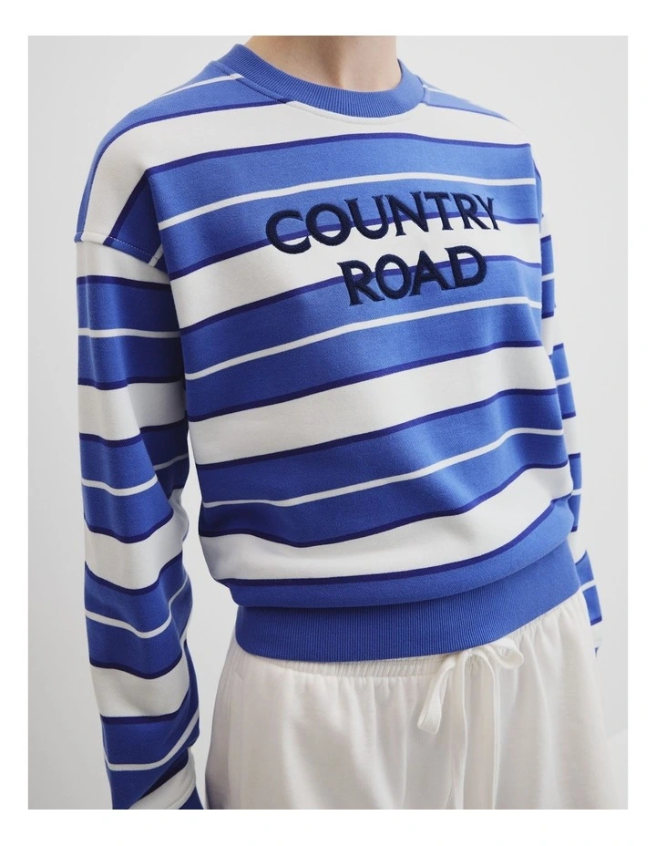 Australian Cotton Stripe Cr Sweat in Bay Blue Stripe image 2