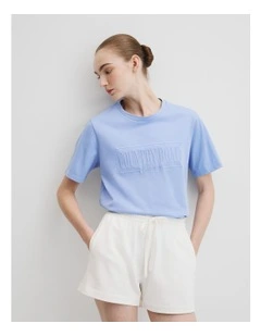 Australian Cotton Heritage Embroidered T-shirt in Cornflower