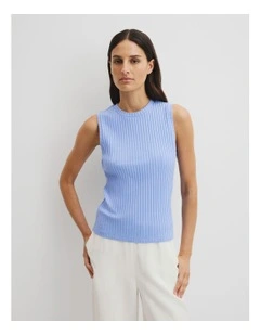High Neck Rib Tank in Cornflower