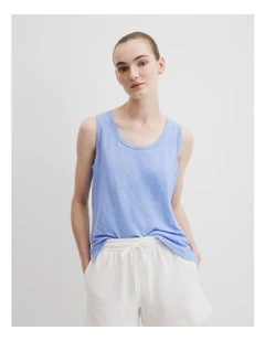 Linen Scoop Neck Tank in Cornflower