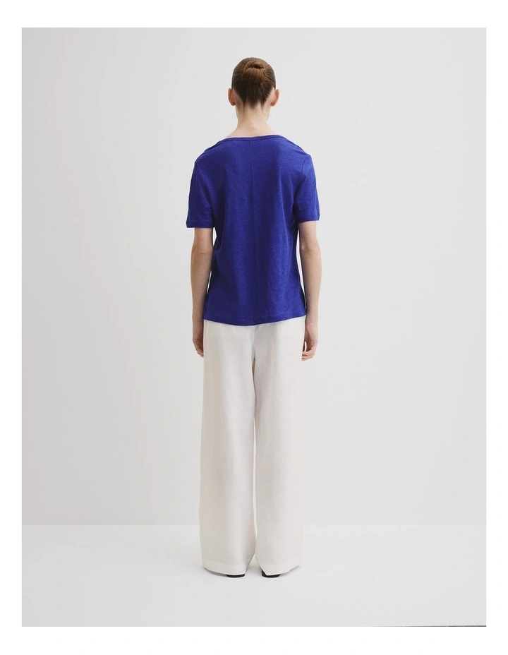 Linen Scoop Neck T-shirt in Ultra Blue image 4