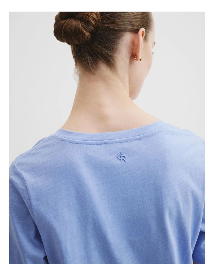 Australian Good Earth Cotton Short Sleeve V-neck T-shirt in Cornflower image 3
