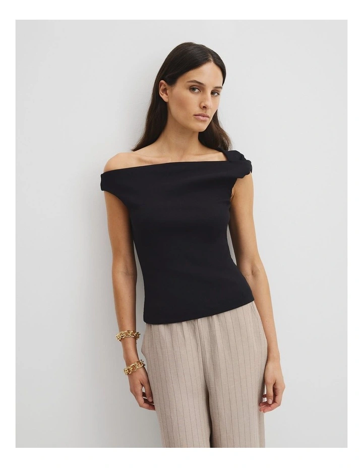 Twist Shoulder Top in Black image 1