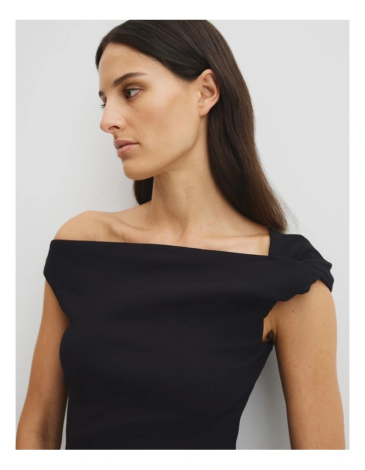 Twist Shoulder Top in Black image 2