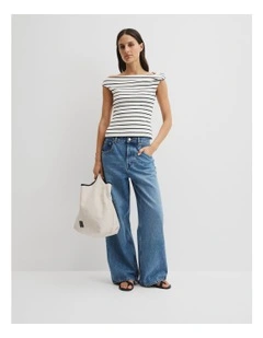 Stripe Twist Shoulder Top in Navy Stripe