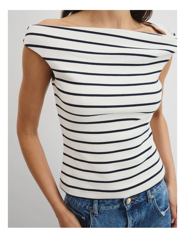 Stripe Twist Shoulder Top in Navy Stripe image 2