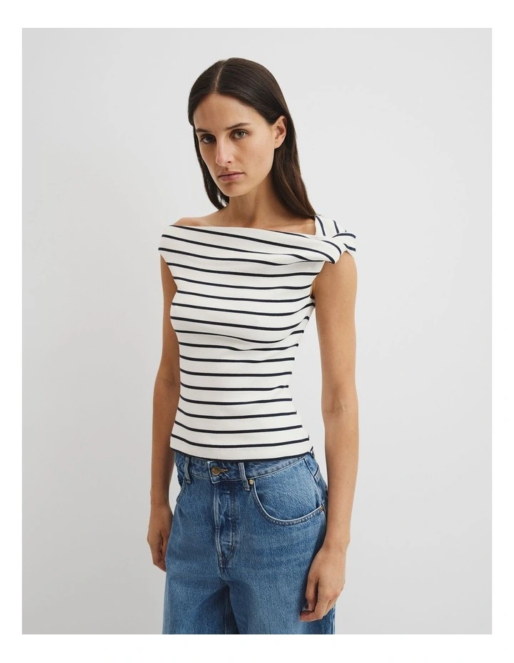 Stripe Twist Shoulder Top in Navy Stripe image 3
