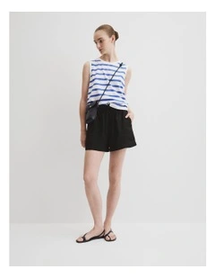Australian Cotton Stripe Relaxed Crew Tank in Bay Blue Stripe