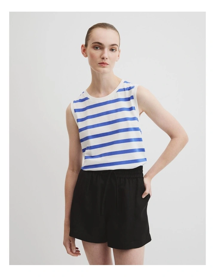 Australian Cotton Stripe Relaxed Crew Tank in Bay Blue Stripe image 2