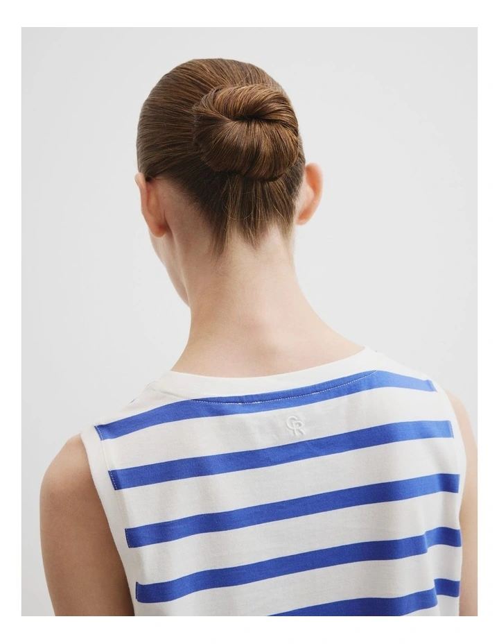 Australian Cotton Stripe Relaxed Crew Tank in Bay Blue Stripe image 3