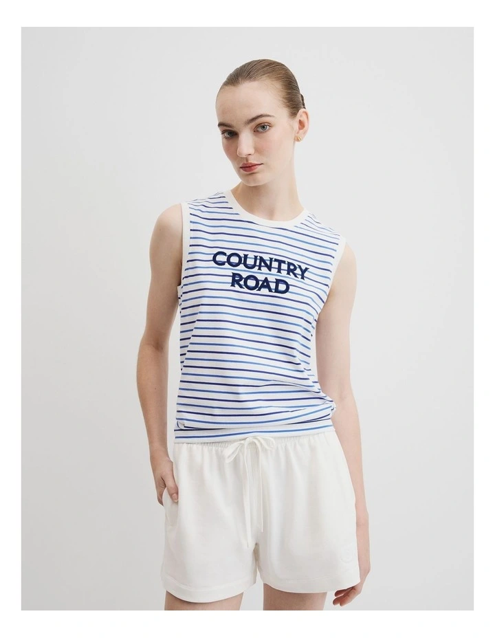 Australian Cotton Stripe Cr Tank in Blue Multi Stripe image 2