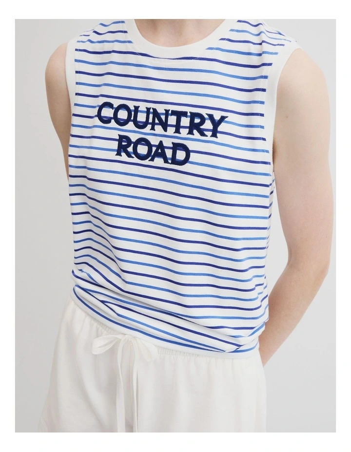 Australian Cotton Stripe Cr Tank in Blue Multi Stripe image 3