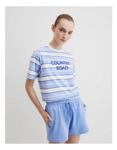 Australian Cotton Stripe Cr T-shirt in Cornflower Stripe