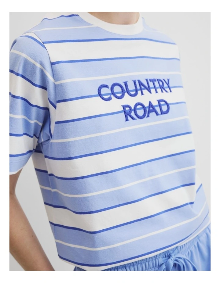 Australian Cotton Stripe Cr T-shirt in Cornflower Stripe image 2