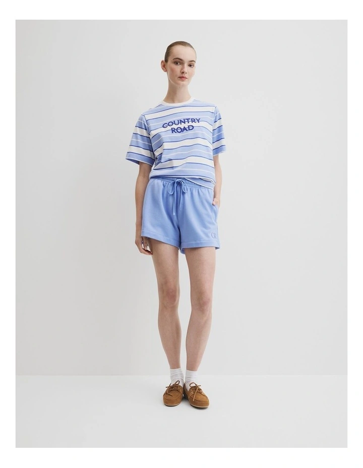Australian Cotton Stripe Cr T-shirt in Cornflower Stripe image 3
