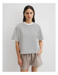 Australian Cotton Stripe Boxy T-shirt in Navy Stripe