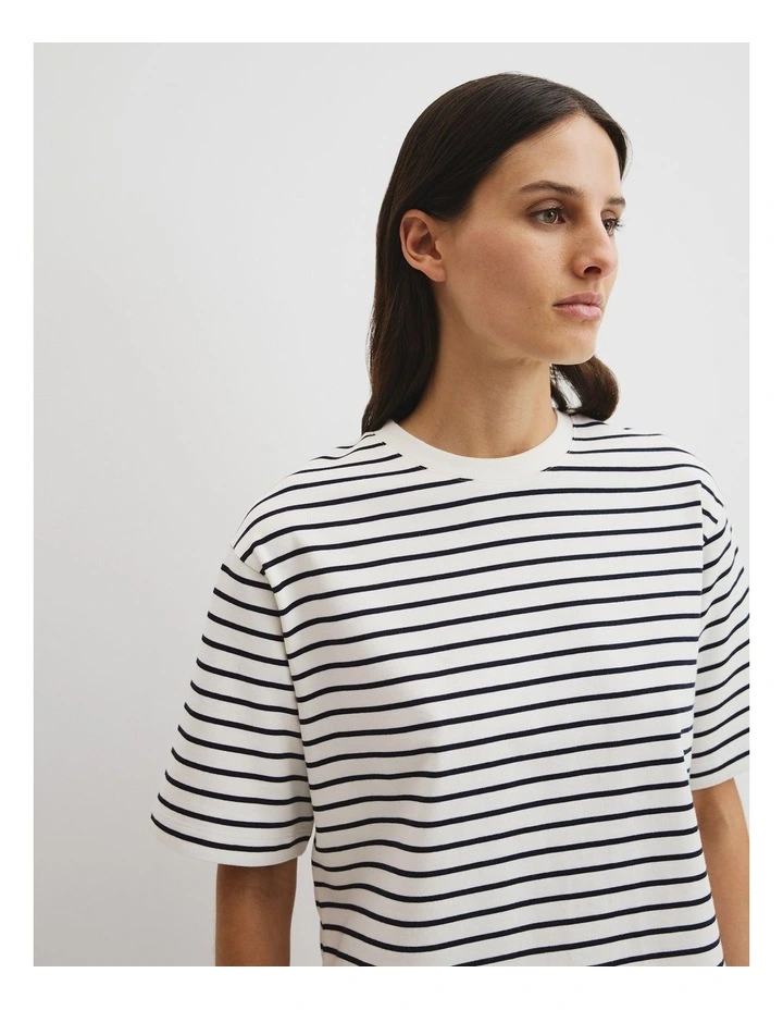 Australian Cotton Stripe Boxy T-shirt in Navy Stripe image 2