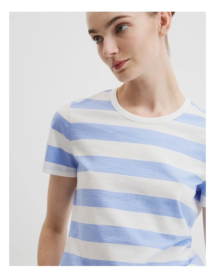Australian Good Earth Cotton Stripe Cotton Slub T-shirt in Cornflower Stripe image 2