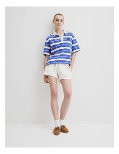 Australian Cotton Stripe Cr Rugby Top in Bay Blue Stripe