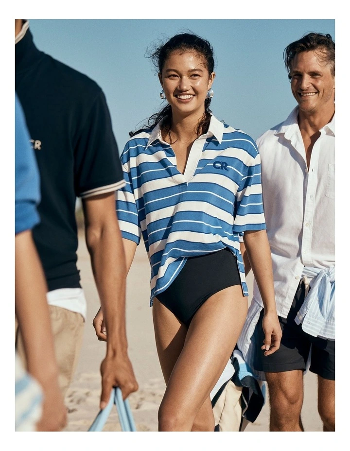 Australian Cotton Stripe Cr Rugby Top in Bay Blue Stripe image 2