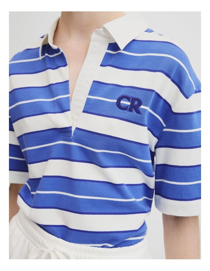 Australian Cotton Stripe Cr Rugby Top in Bay Blue Stripe image 4
