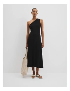 One Shoulder Rib Dress in Black