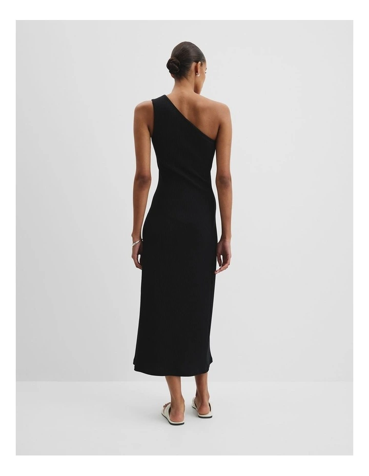 One Shoulder Rib Dress in Black image 4