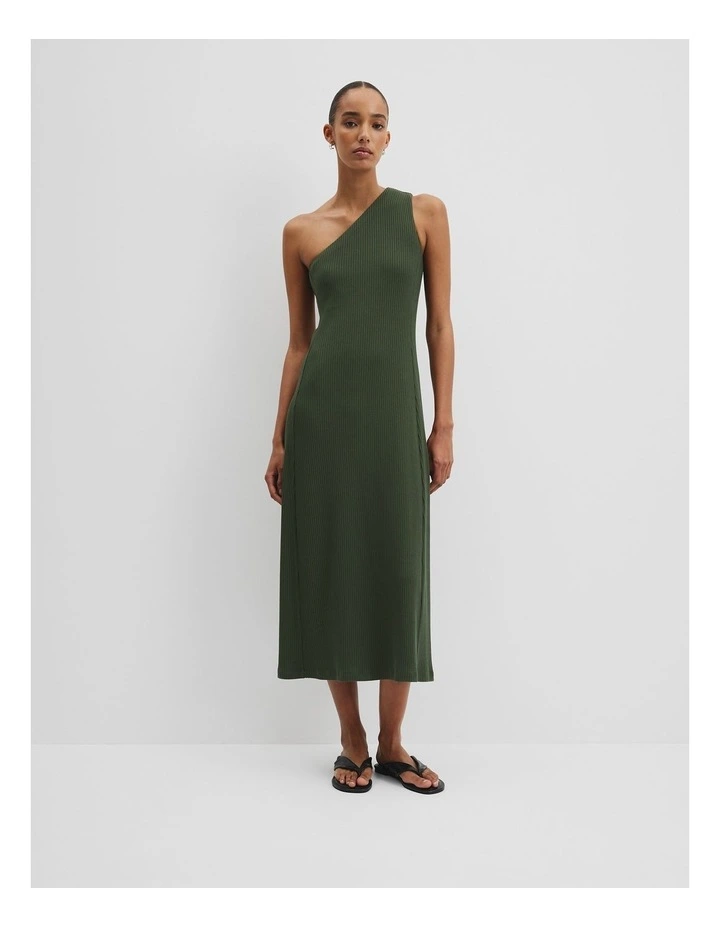 One Shoulder Rib Dress in Dark Fern image 1