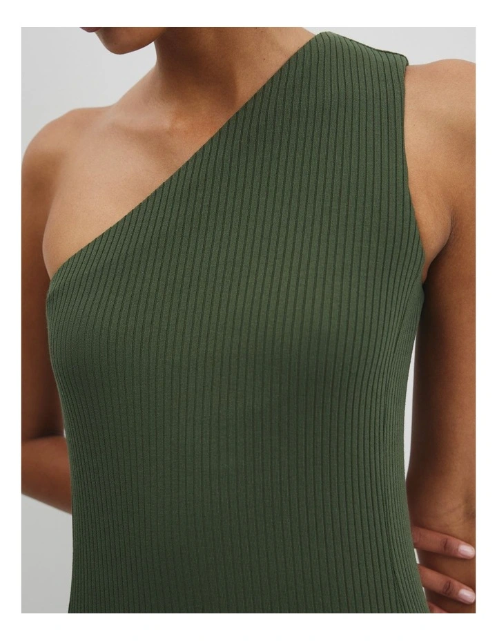 One Shoulder Rib Dress in Dark Fern image 2