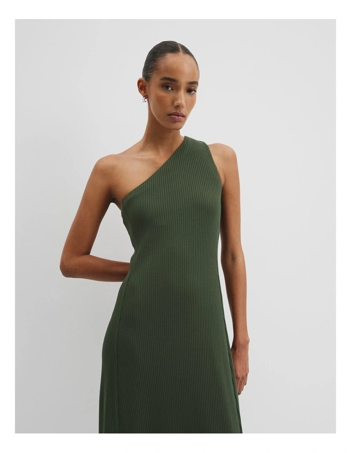 One Shoulder Rib Dress in Dark Fern image 3