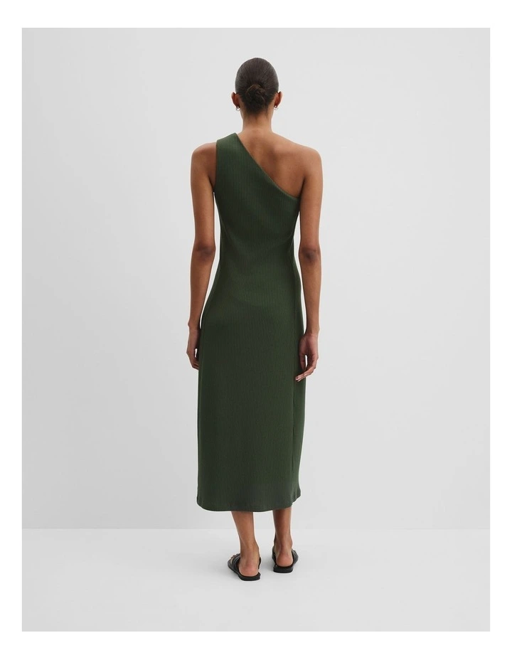 One Shoulder Rib Dress in Dark Fern image 4