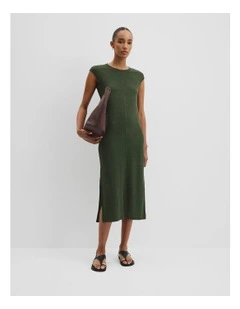 Linen Jersey Dress in Dark Fern
