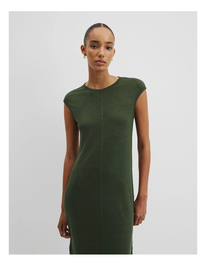 Linen Jersey Dress in Dark Fern image 3