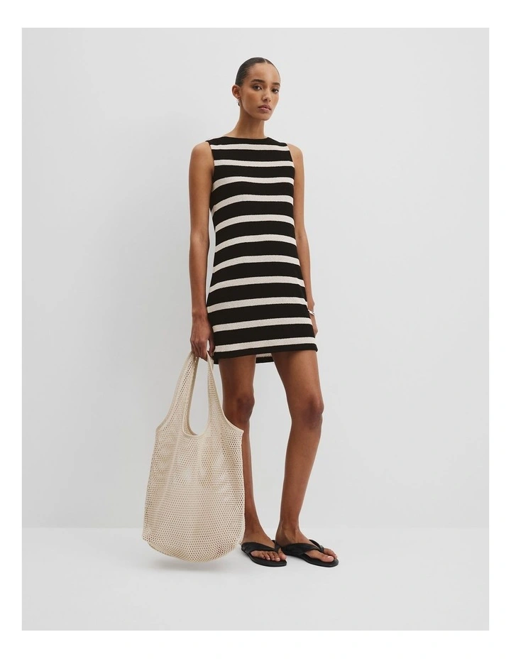 Textured Dress in Black Stripe image 1