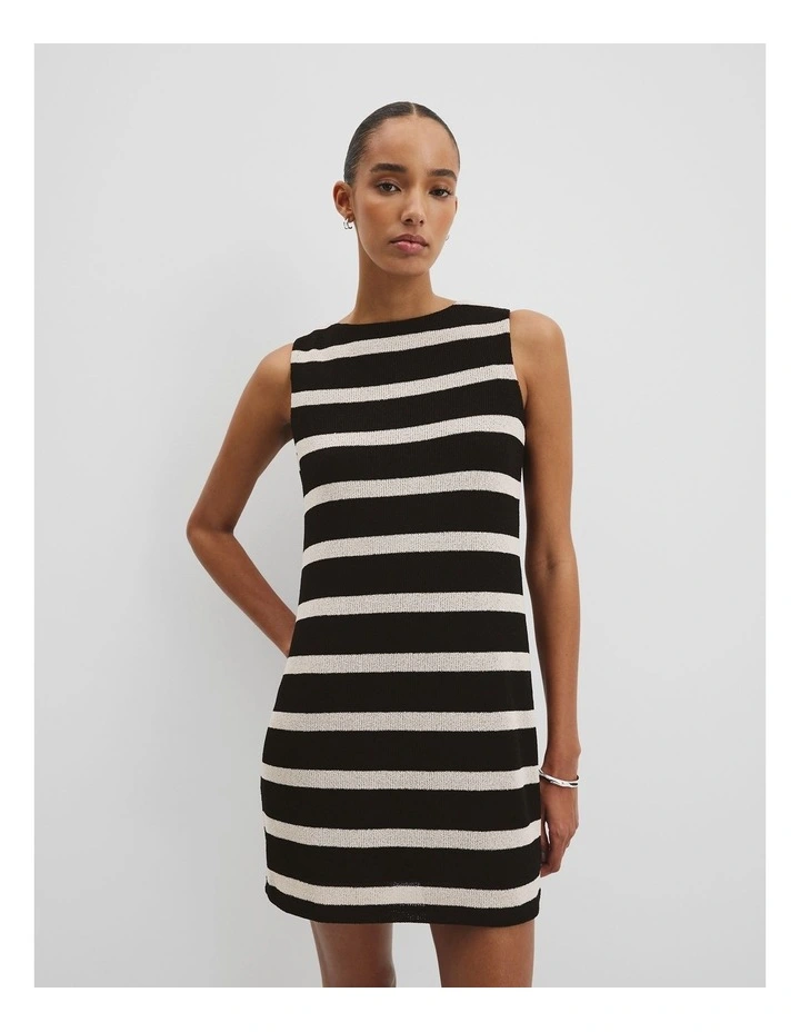 Textured Dress in Black Stripe image 3