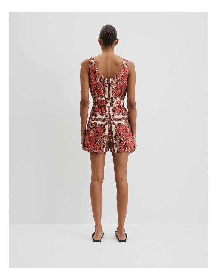 Organically Grown Linen Print Playsuit in Cayenne Scarf Print image 4