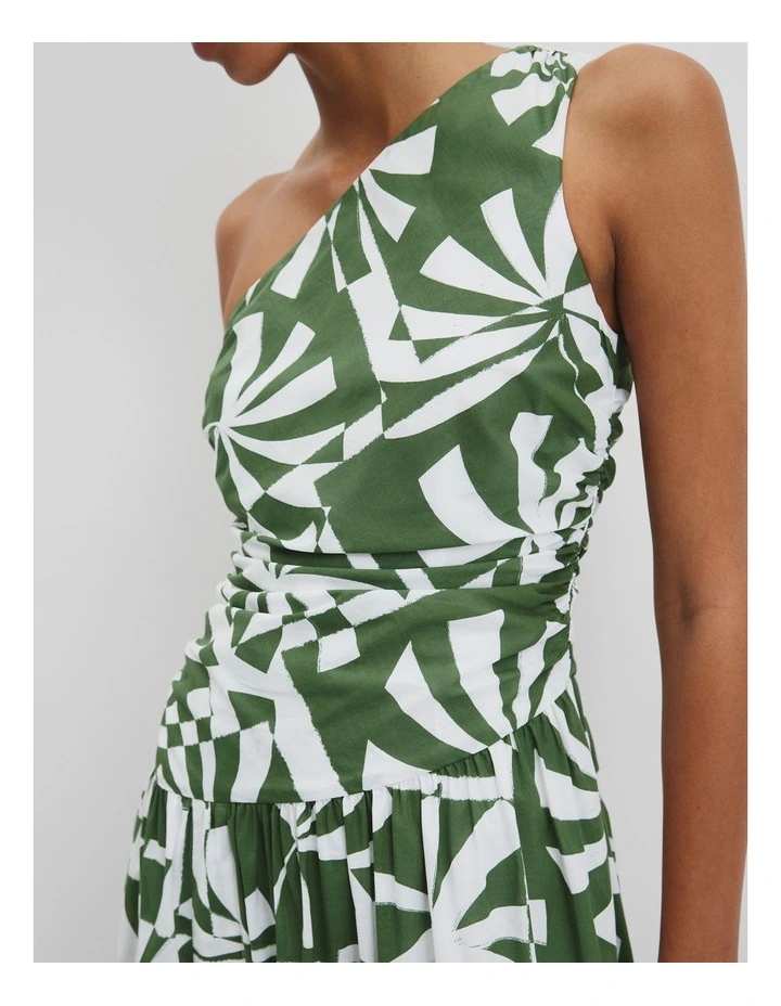 Organically Grown Cotton Asymmetric Maxi Dress in Fern Palm Geo image 2