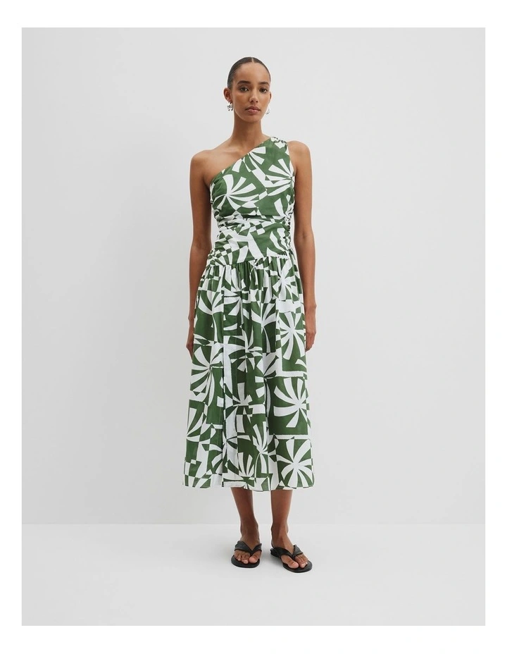 Organically Grown Cotton Asymmetric Maxi Dress in Fern Palm Geo image 3