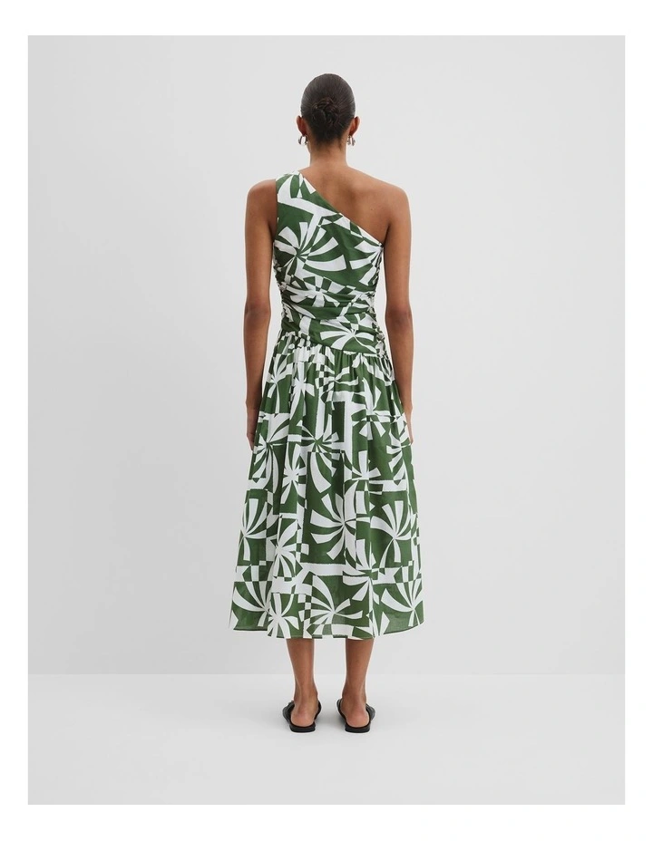 Organically Grown Cotton Asymmetric Maxi Dress in Fern Palm Geo image 4