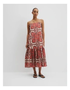 Australian Good Earth Cotton Print Tiered Slip Dress in Cayenne Scarf Print