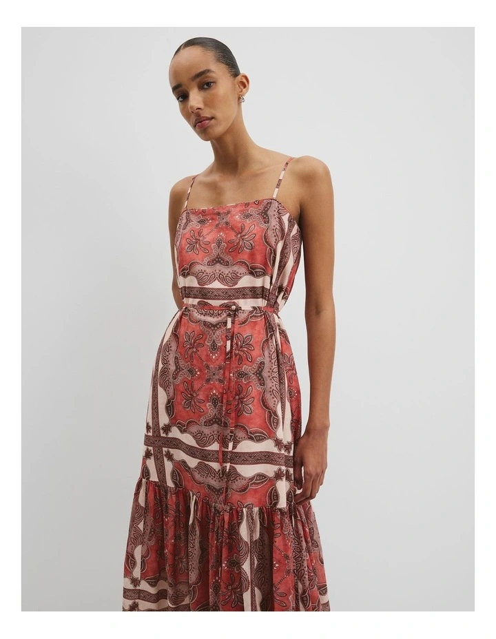 Australian Good Earth Cotton Print Tiered Slip Dress in Cayenne Scarf Print image 2