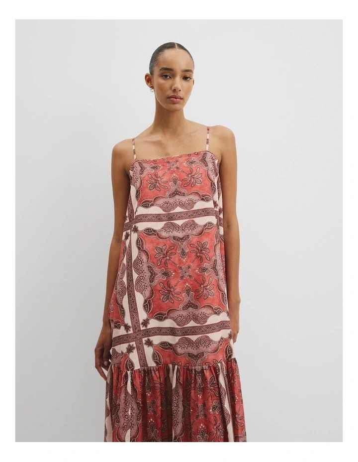 Australian Good Earth Cotton Print Tiered Slip Dress in Cayenne Scarf Print image 3