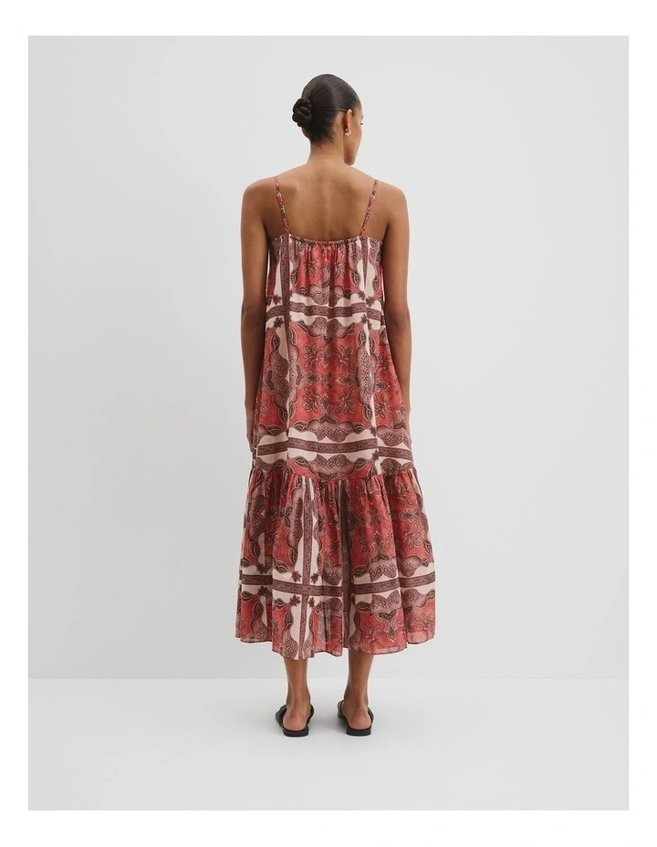 Australian Good Earth Cotton Print Tiered Slip Dress in Cayenne Scarf Print image 4
