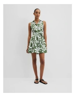 Print Linen Sundress in Fern Palm Geo
