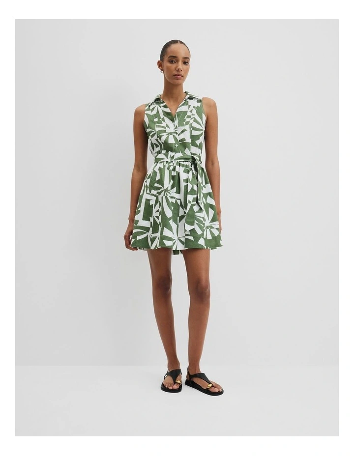 Print Linen Sundress in Fern Palm Geo image 1