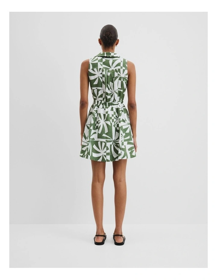 Print Linen Sundress in Fern Palm Geo image 4